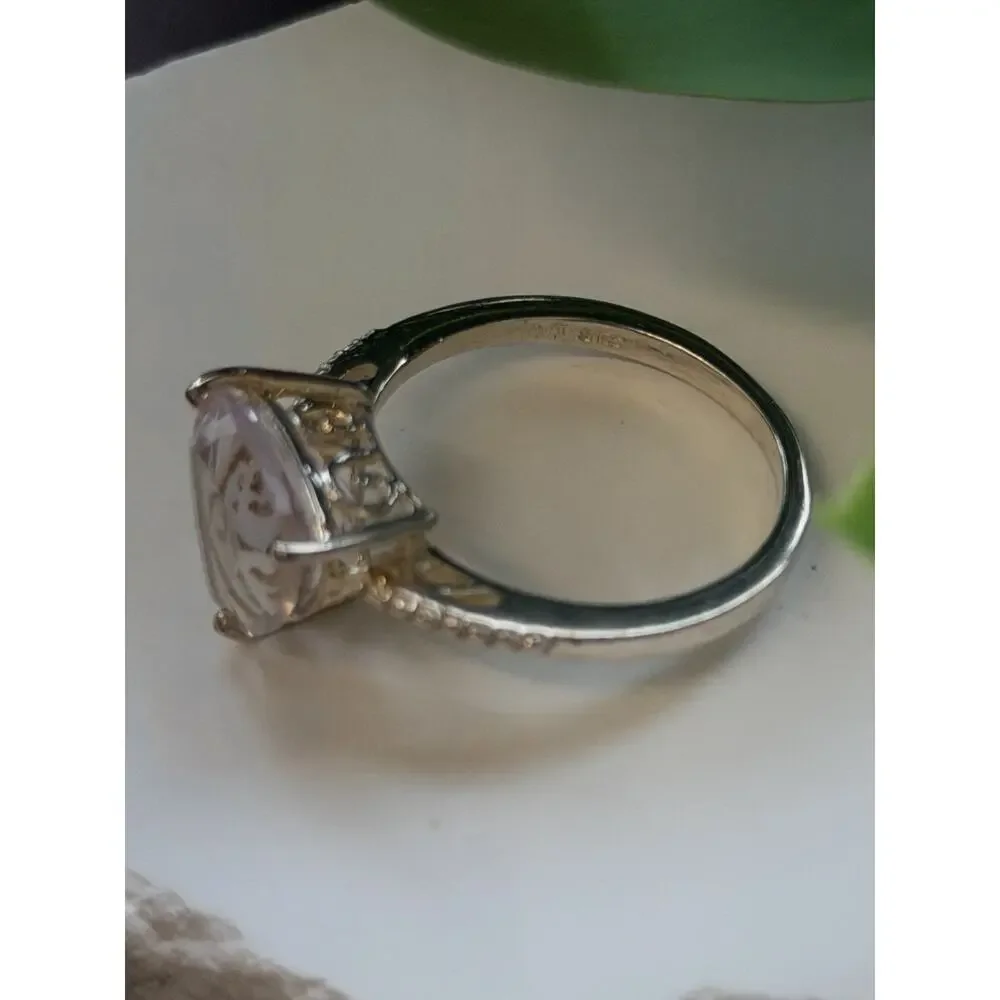 925 Sterling Silver Lilac Tone Morganite Ring Size 9